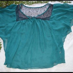 Dark teal lace blouse